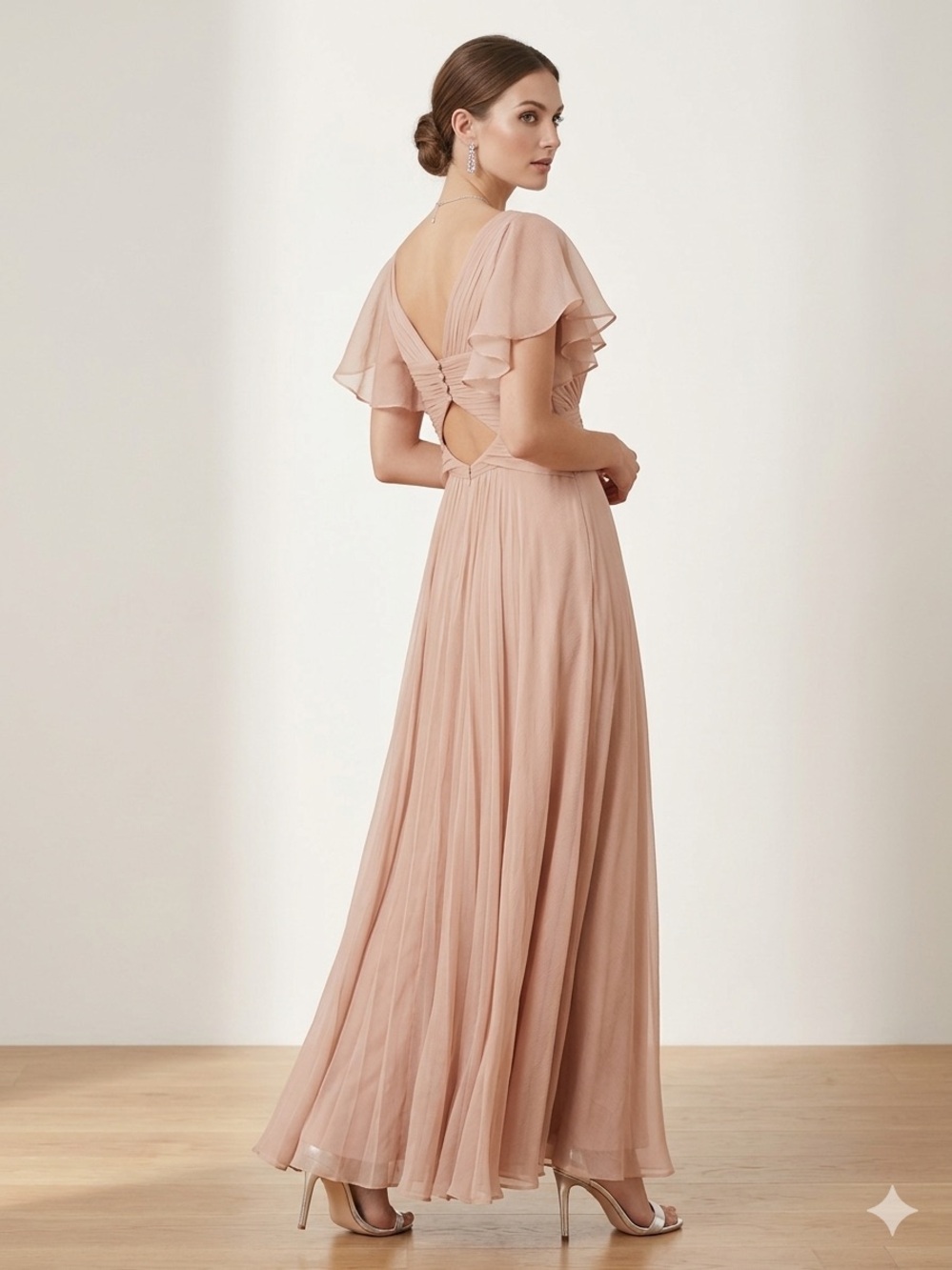 ASOS Blush Pink Flutter Sleeve Maxi Dress - Romantic Cutout Back
Size 04